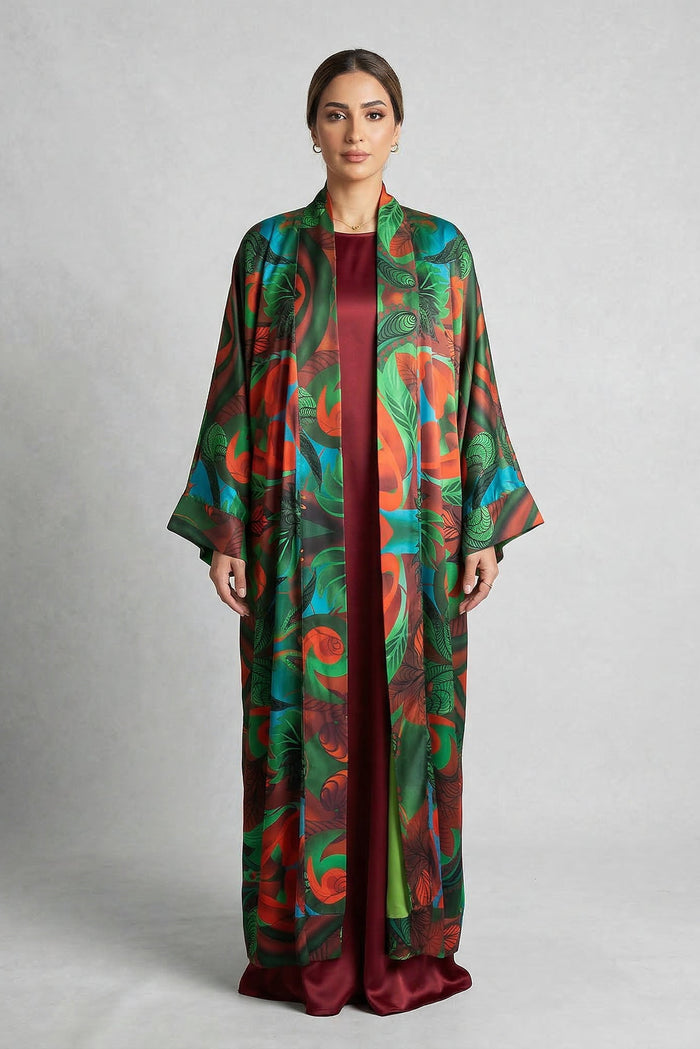 Autumn Paisley Satin Abaya Kaftan