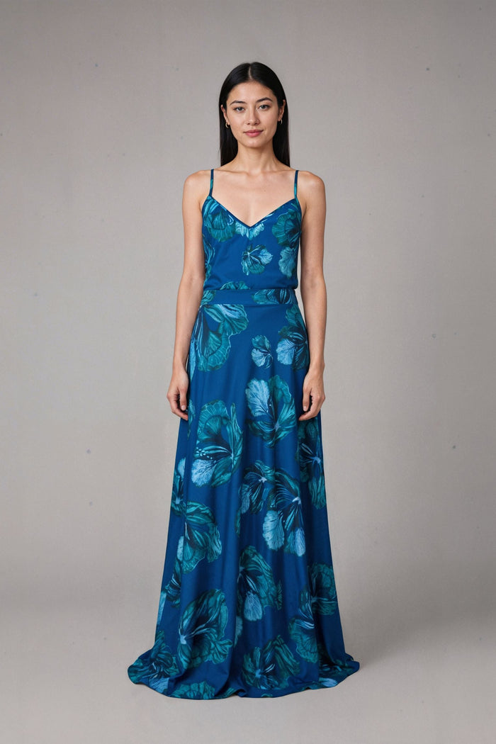 Blue Floral Bomb Maxi Skirt