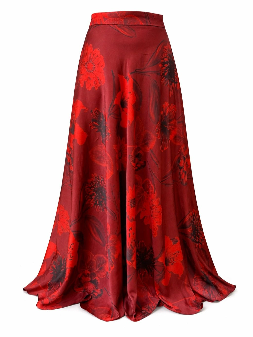 Burgundy Floral Bomb Print Ivy Maxi Skirt