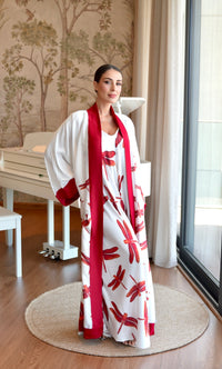 White Red Dragonfly Satin Mariella Dress