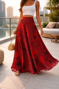 Burgundy Floral Bomb Print Ivy Maxi Skirt