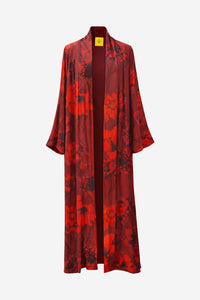 Burgundy Floral Bomb Satin Abaya Kaftan