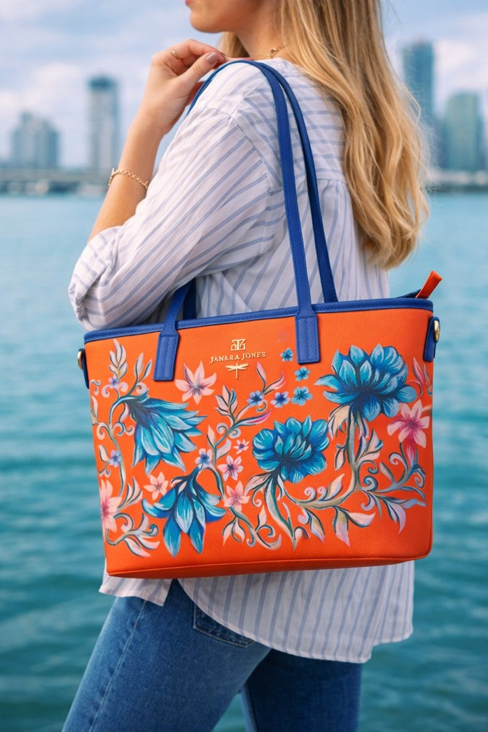 Azure Flowers Orange Tote Bag