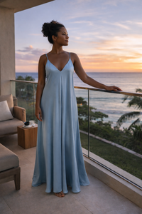 Sky Blue Maxi Mariella Satin Dress