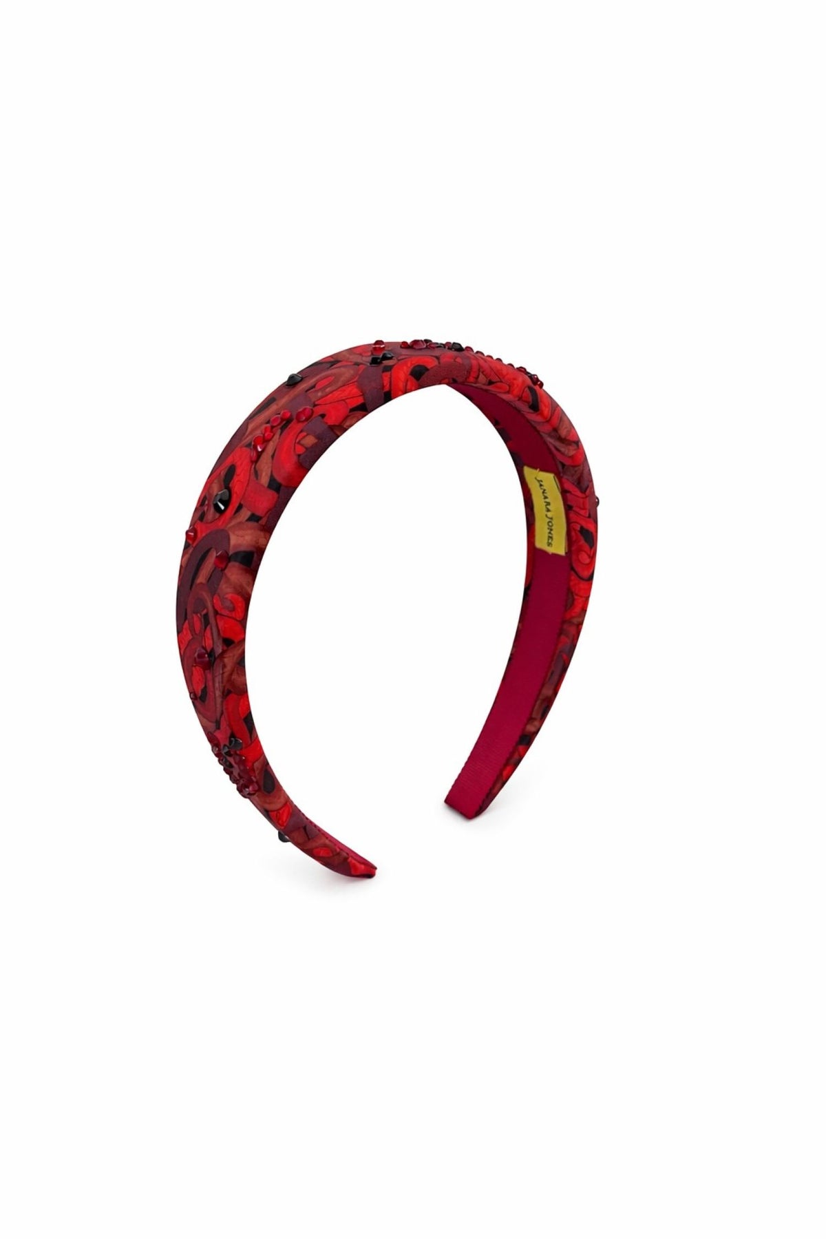 Red Snakes Print Satin Rhinestone Embellished Headband