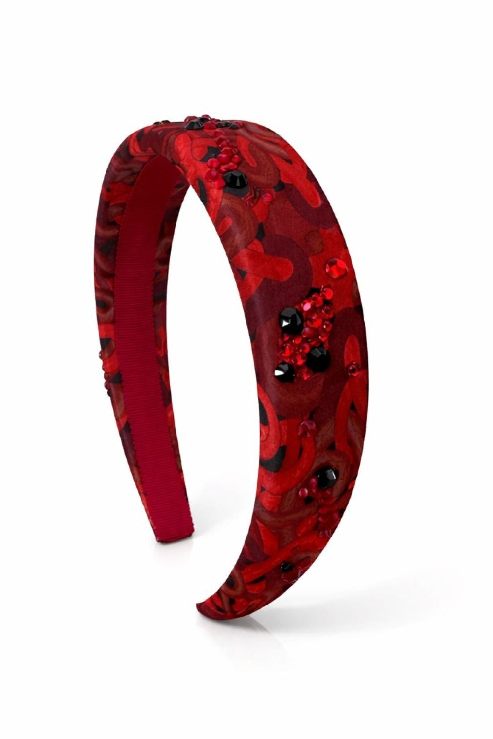 Red Snakes Print Satin Rhinestone Embellished Headband