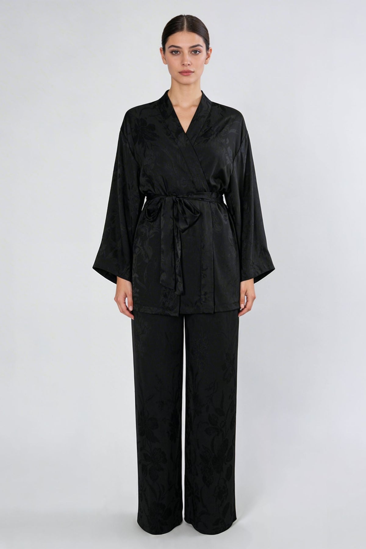Black Jacquard Lucy Kimono Set