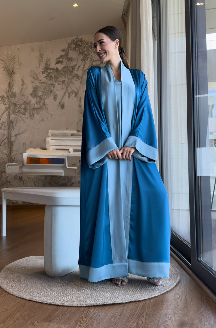 Ocean Mist Satin Abaya Kaftan