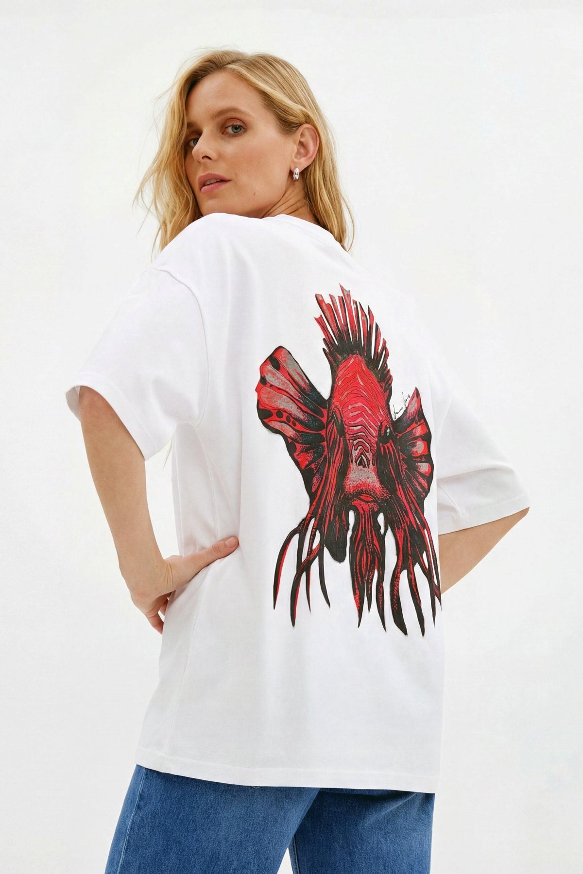 Unisex Off White Oversized Uncle Choi Print Cotton T-shirt