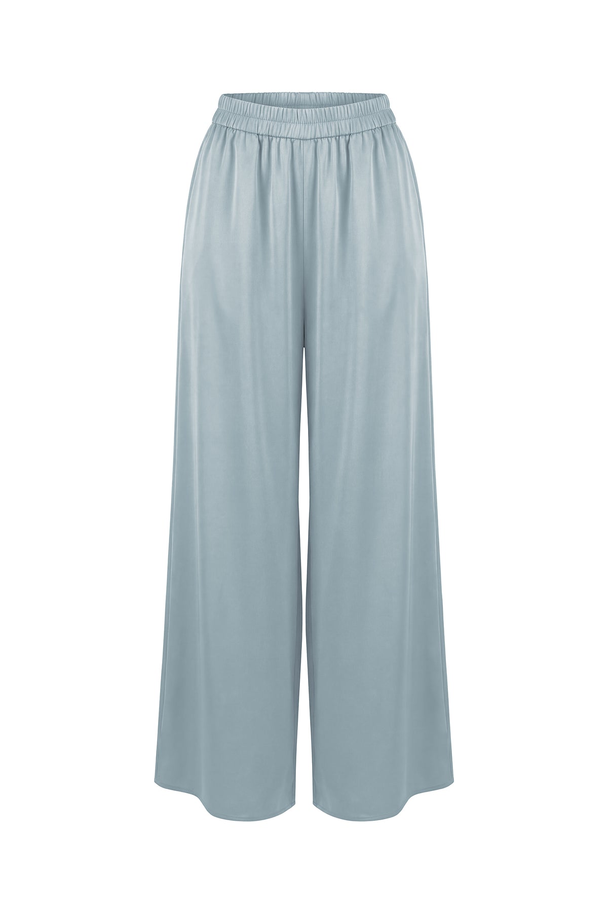 Ice Blue Wide-Leg Lounge Satin Pants