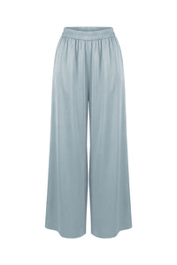 Ice Blue Wide-Leg Lounge Satin Pants