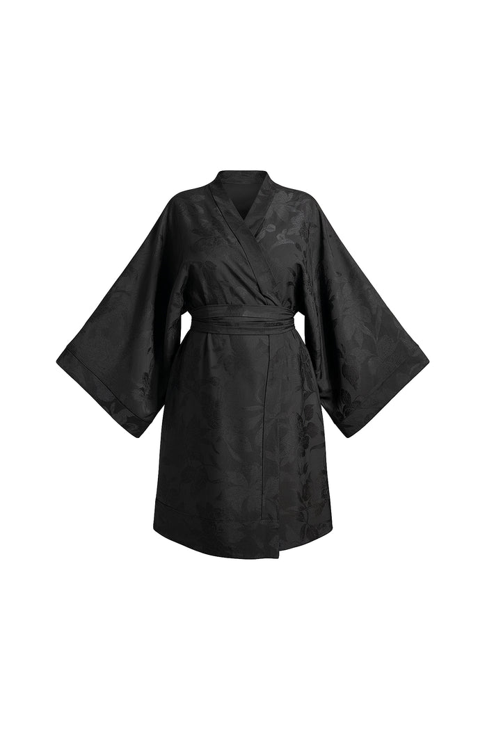Black Jacquard Sarah Kimono Mini Dress