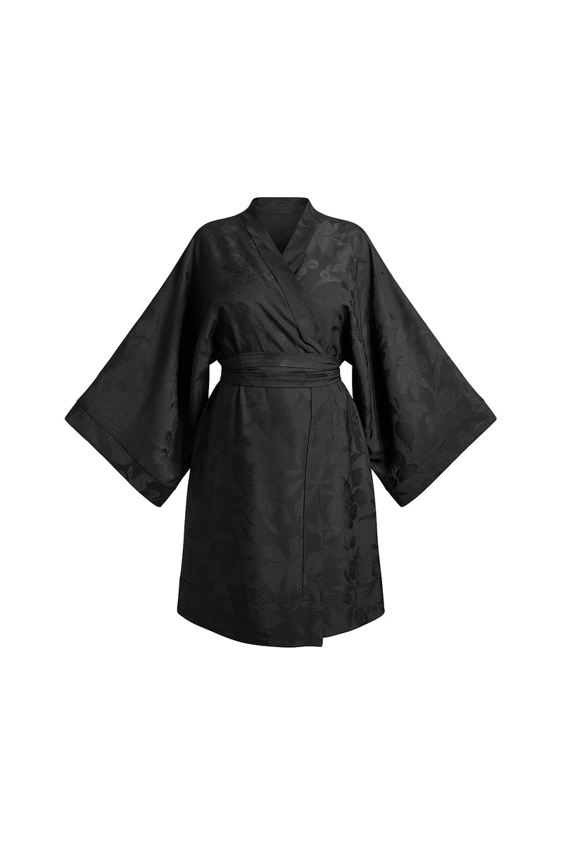 Black Jacquard Sarah Kimono Mini Dress