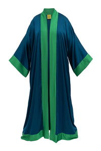 Blue Green Cuffs Satin Abaya Kaftan