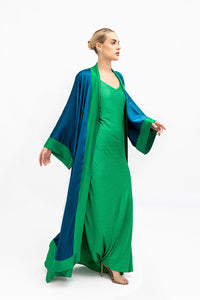 Blue Green Cuffs Satin Abaya Kaftan