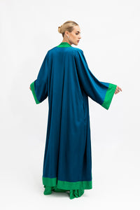 Blue Green Cuffs Satin Abaya Kaftan