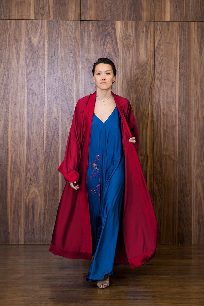 Burgundy Satin Abaya Kaftan