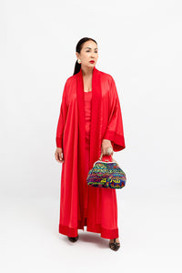 Fuchsia Red Cuffs Satin Abaya Kaftan