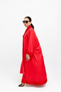 Fuchsia Red Cuffs Satin Abaya Kaftan