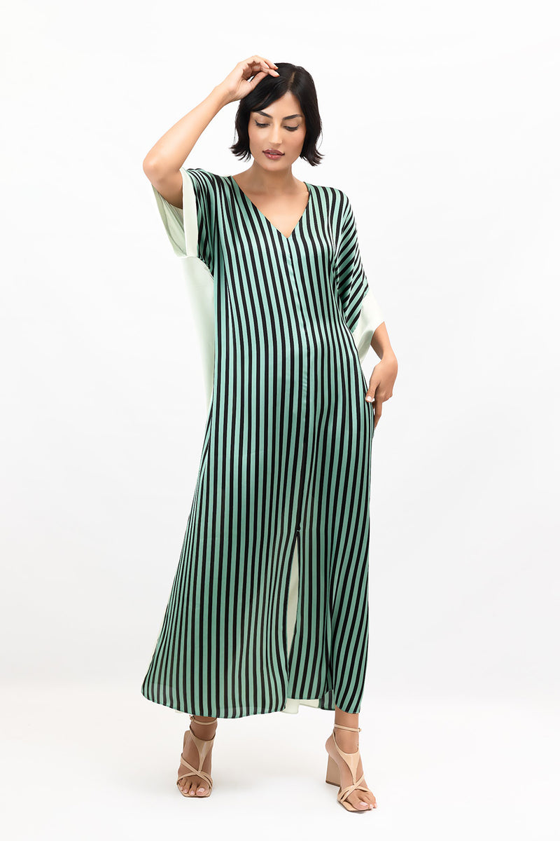 Green Stripes Satin Dress