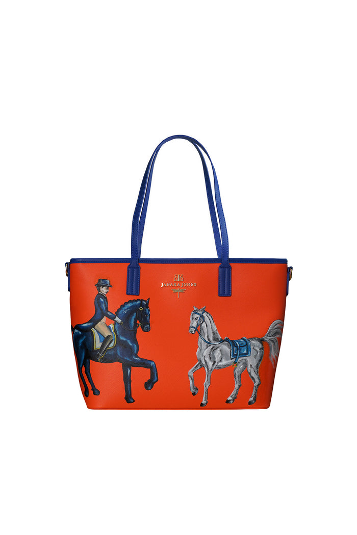 Rider On Stallion Hand Painted Orange Tote Bag