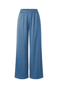 Blue Mist Wide-Leg Satin Lounge Pants