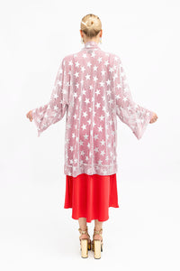 Pink Shimmering Mesh Silver Stars Kimono