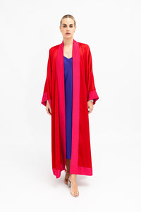Fuchsia Cuffs Red Satin Abaya Kaftan