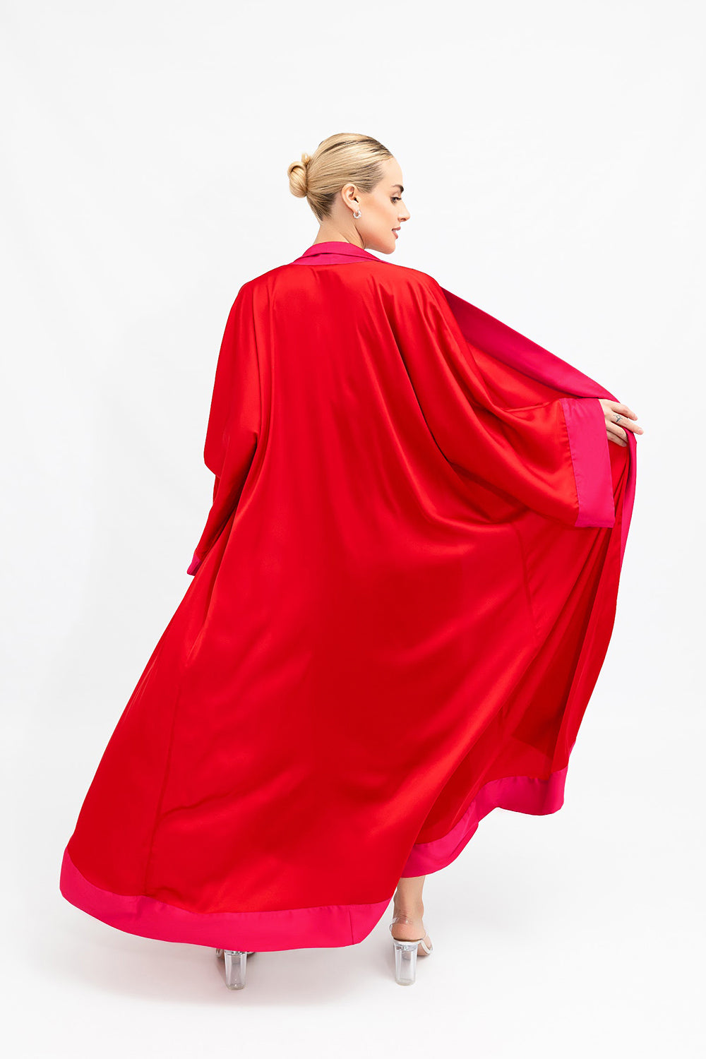 Fuchsia Cuffs Red Satin Abaya Kaftan