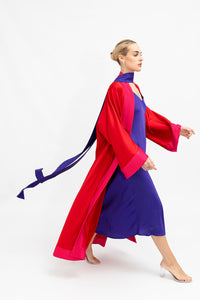 Fuchsia Cuffs Red Satin Abaya Kaftan