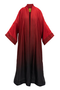 Red Ombre Rhinestones Satin Abaya Kaftan