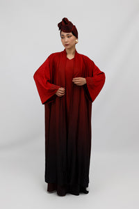 Red Ombre Rhinestones Satin Abaya Kaftan