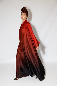 Red Ombre Rhinestones Satin Abaya Kaftan