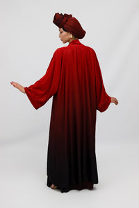 Red Ombre Rhinestones Satin Abaya Kaftan