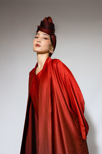 Red Ombre Rhinestones Satin Abaya Kaftan