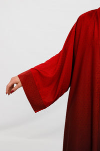 Red Ombre Rhinestones Satin Abaya Kaftan