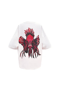 Unisex Off White Oversized Uncle Choi Print Cotton T-shirt