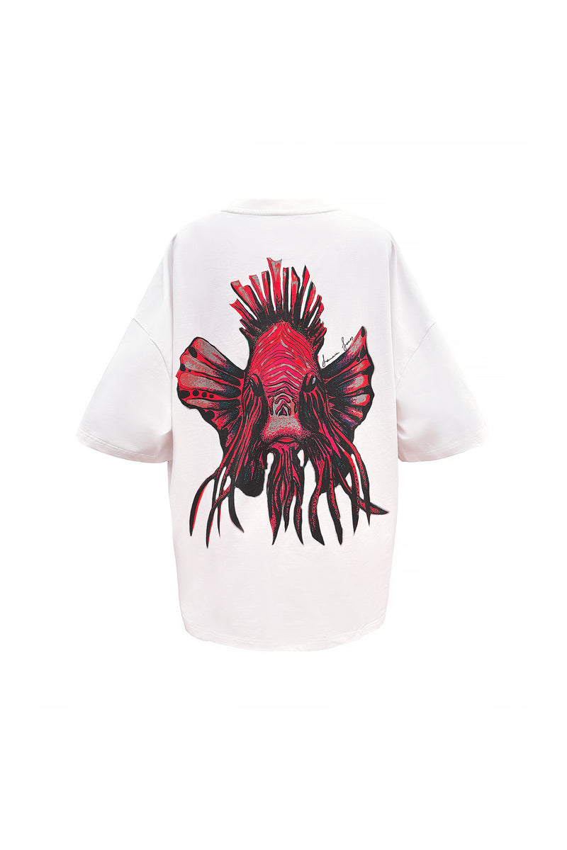 Unisex Off White Oversized Uncle Choi Print Cotton T-shirt