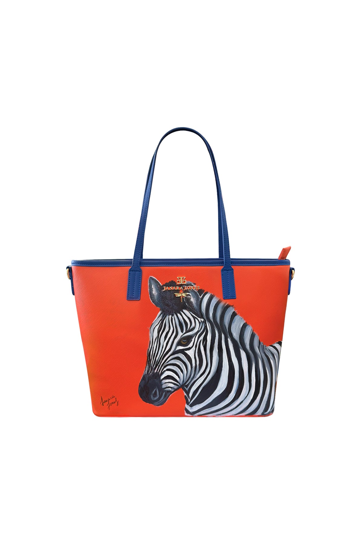 Zeebra Hand Painted Orange Tote Bag