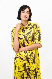 Yellow Dragonfly Satin Kyle Shirt