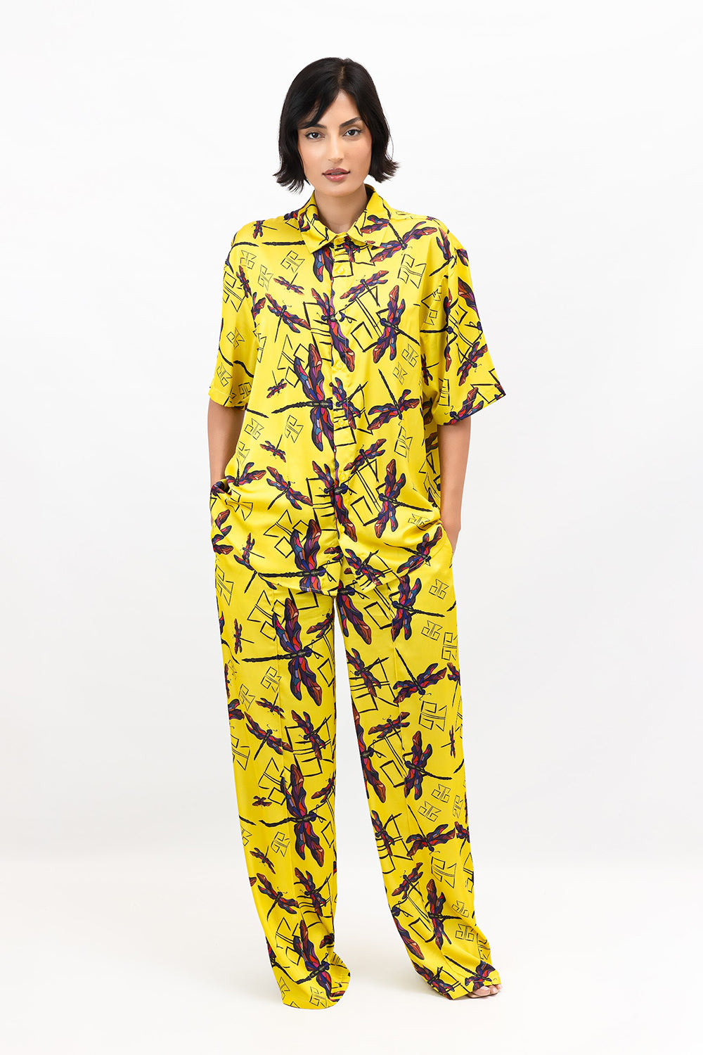 Yellow Dragonfly Satin Sahara Trousers