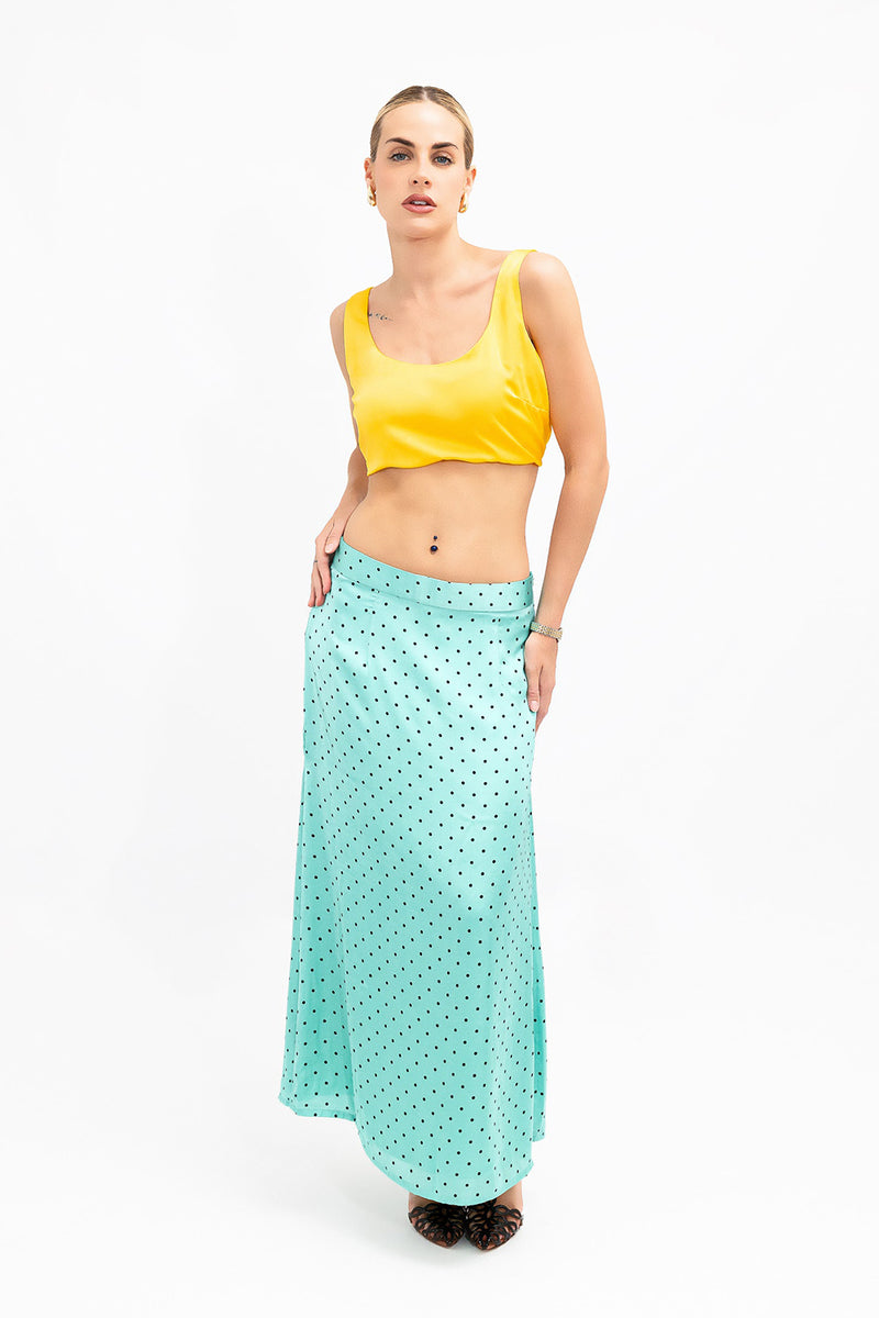 Aquamarine Polkadot Satin Evelyn Skirt