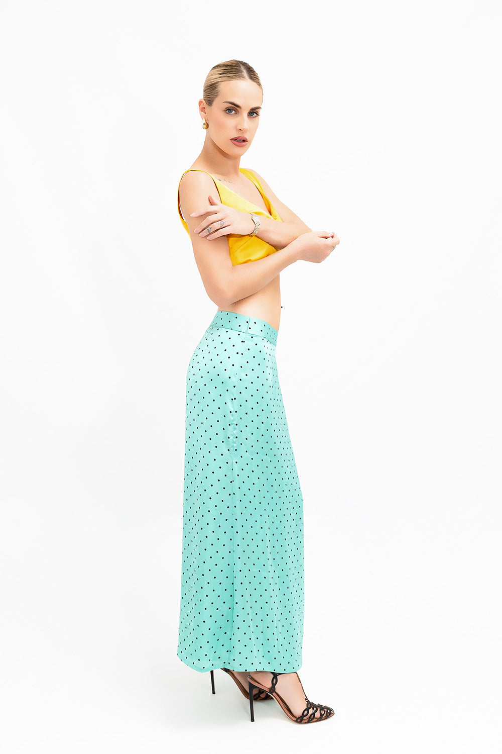 Aquamarine Polkadot Satin Evelyn Skirt