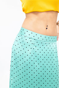 Aquamarine Polkadot Satin Evelyn Skirt