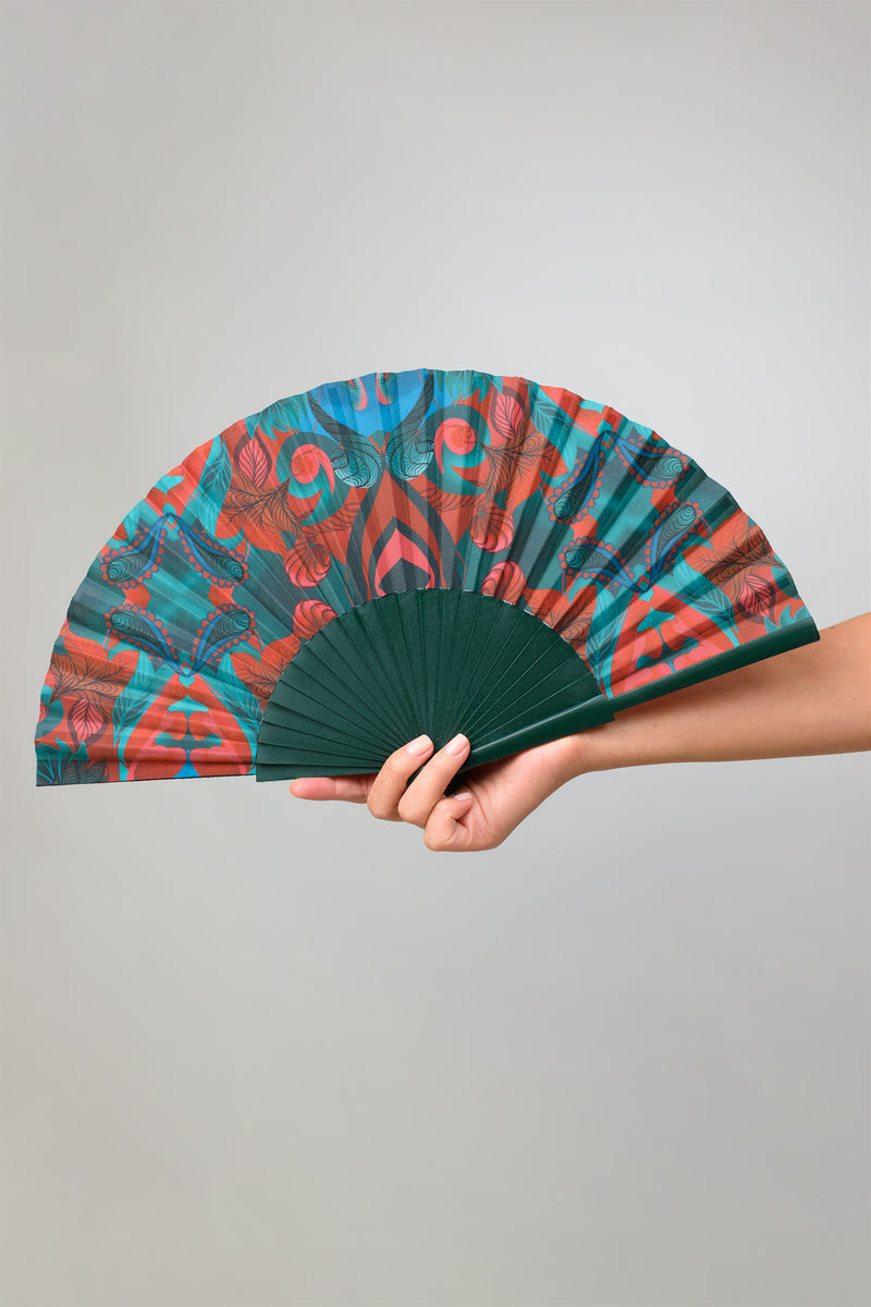 Autumn Paisley Green Hand Fan