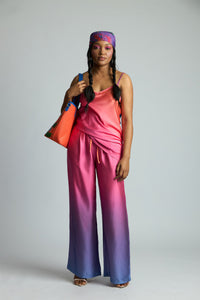 Ombre coral to lavender blue cami top and wide-leg pants lounge set