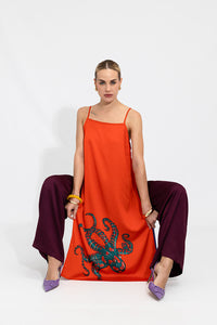 Fire Orange Octopus Satin Linda Cami Top
