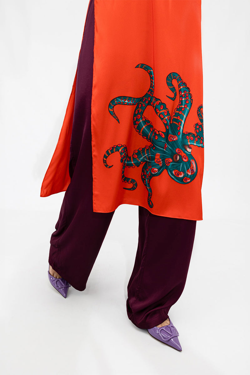 Fire Orange Octopus Satin Linda Cami Top
