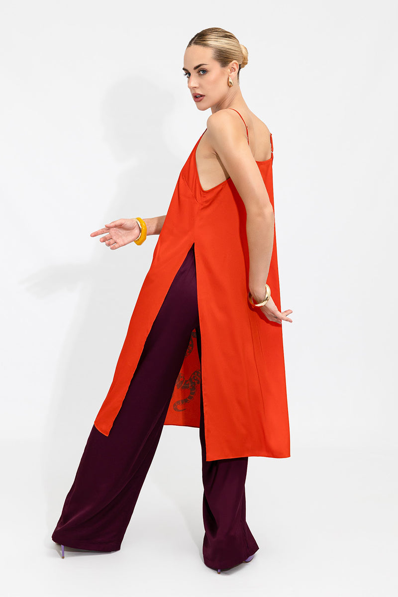 Fire Orange Octopus Satin Linda Cami Top