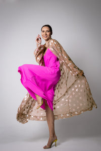 Golden Shimmering Mesh Silver Stars Abaya Kaftan